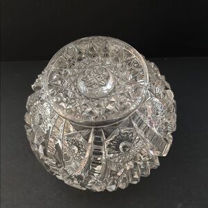 Elegant Crystal Decorative Bowl with Pewter Garden Motif Cap